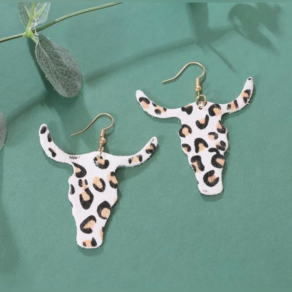 Western Leather Leopard Print Earrings